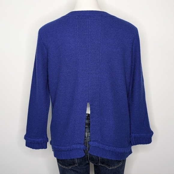 Tyler Boe blue long sleeve fringe accent 100% cashmere sweater L - Picture 5 of 7
